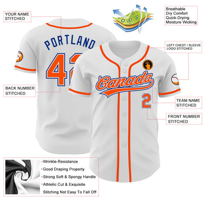 Custom White Orange-Royal Authentic Baseball Jersey - Sky-Custom