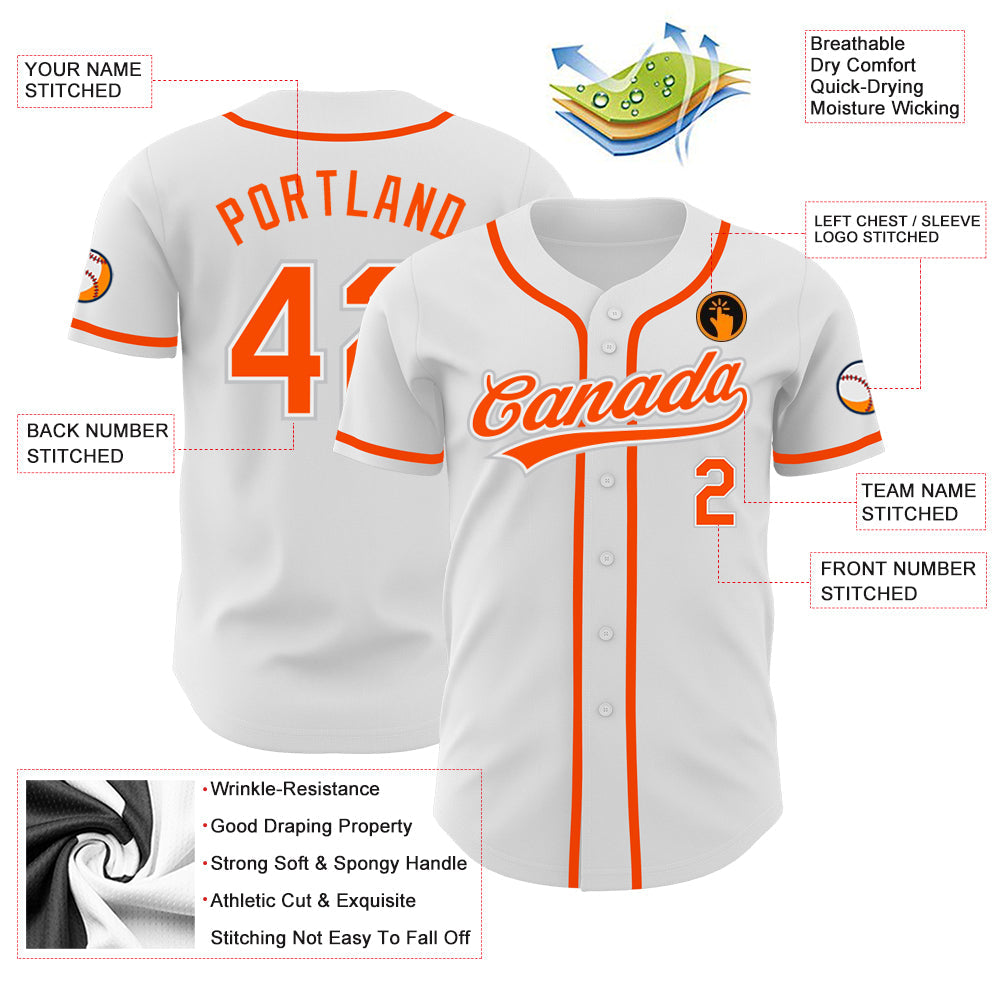 Custom White Orange-Gray Authentic Baseball Jersey - Sky-Custom