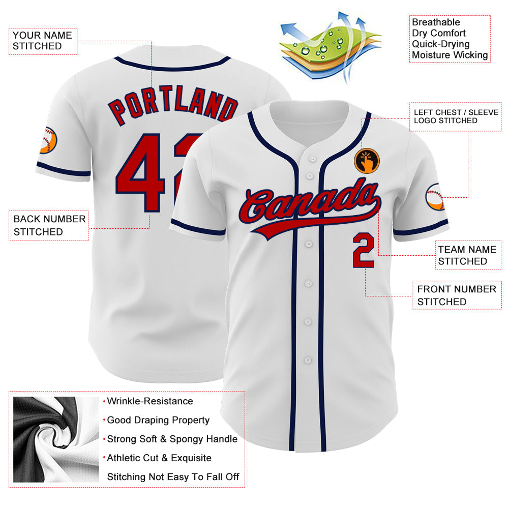 Custom White Red-Navy Authentic Baseball Jersey - Sky-Custom