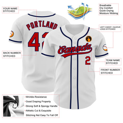 Custom White Red-Navy Authentic Baseball Jersey - Sky-Custom