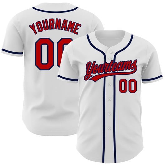 Custom White Red-Navy Authentic Baseball Jersey - Sky-Custom