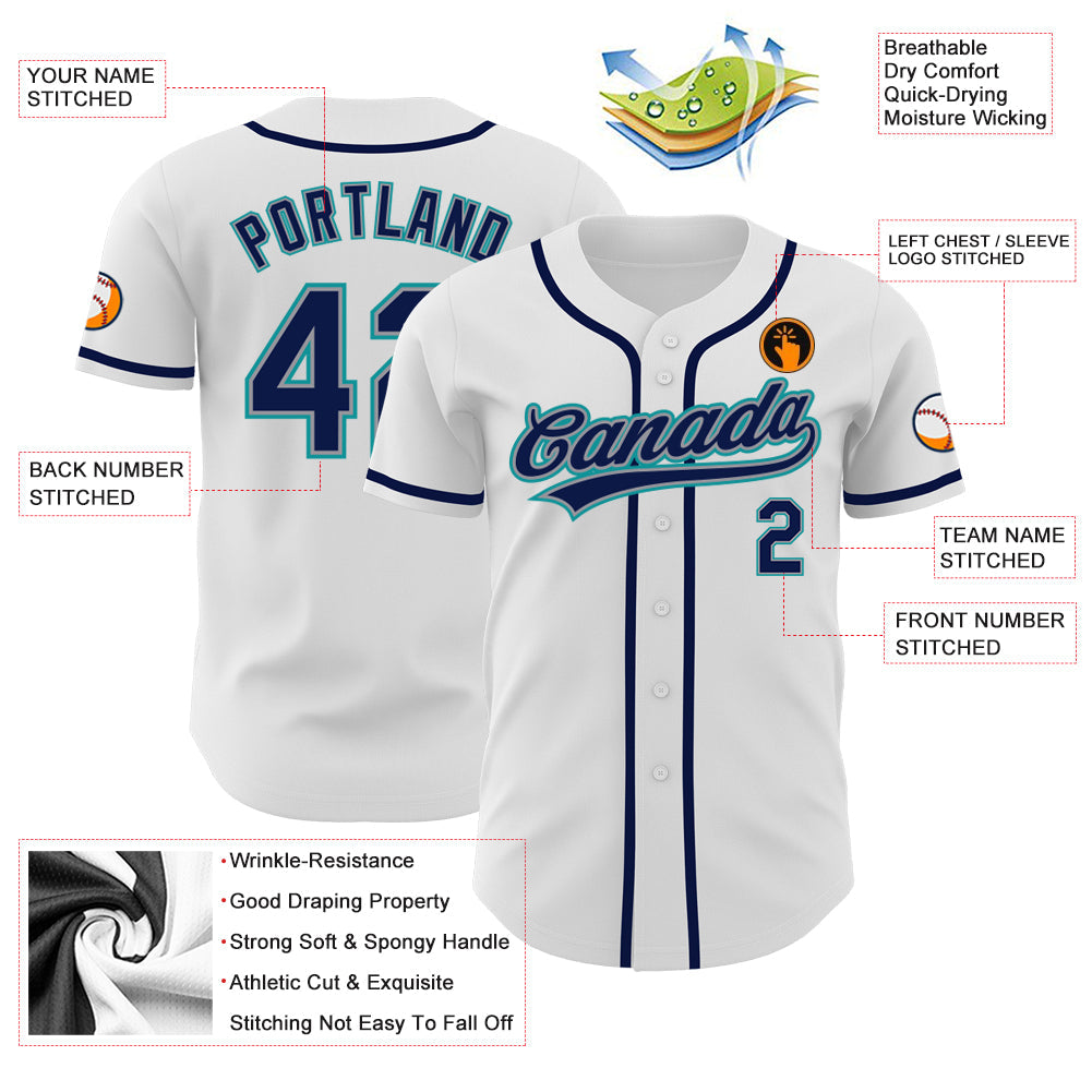 Custom White Navy Gray-Teal Authentic Baseball Jersey - Sky-Custom