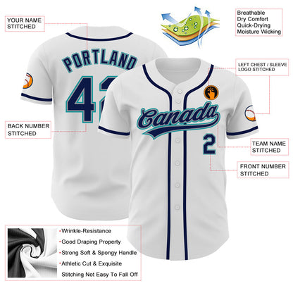 Custom White Navy Gray-Teal Authentic Baseball Jersey - Sky-Custom