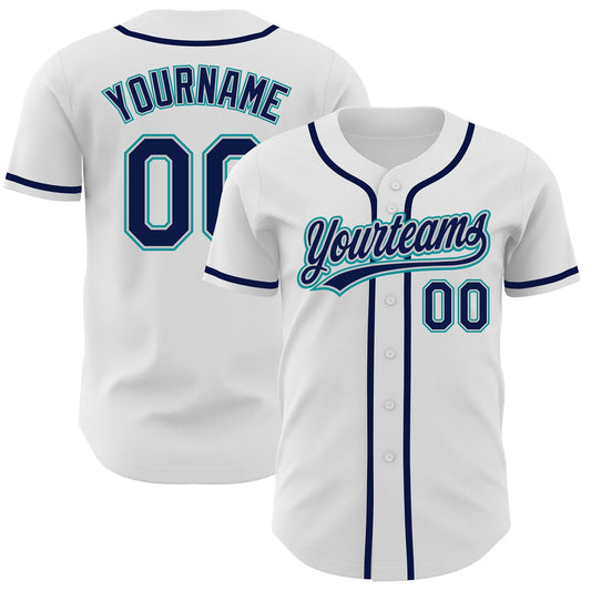 Custom White Navy Gray-Teal Authentic Baseball Jersey - Sky-Custom