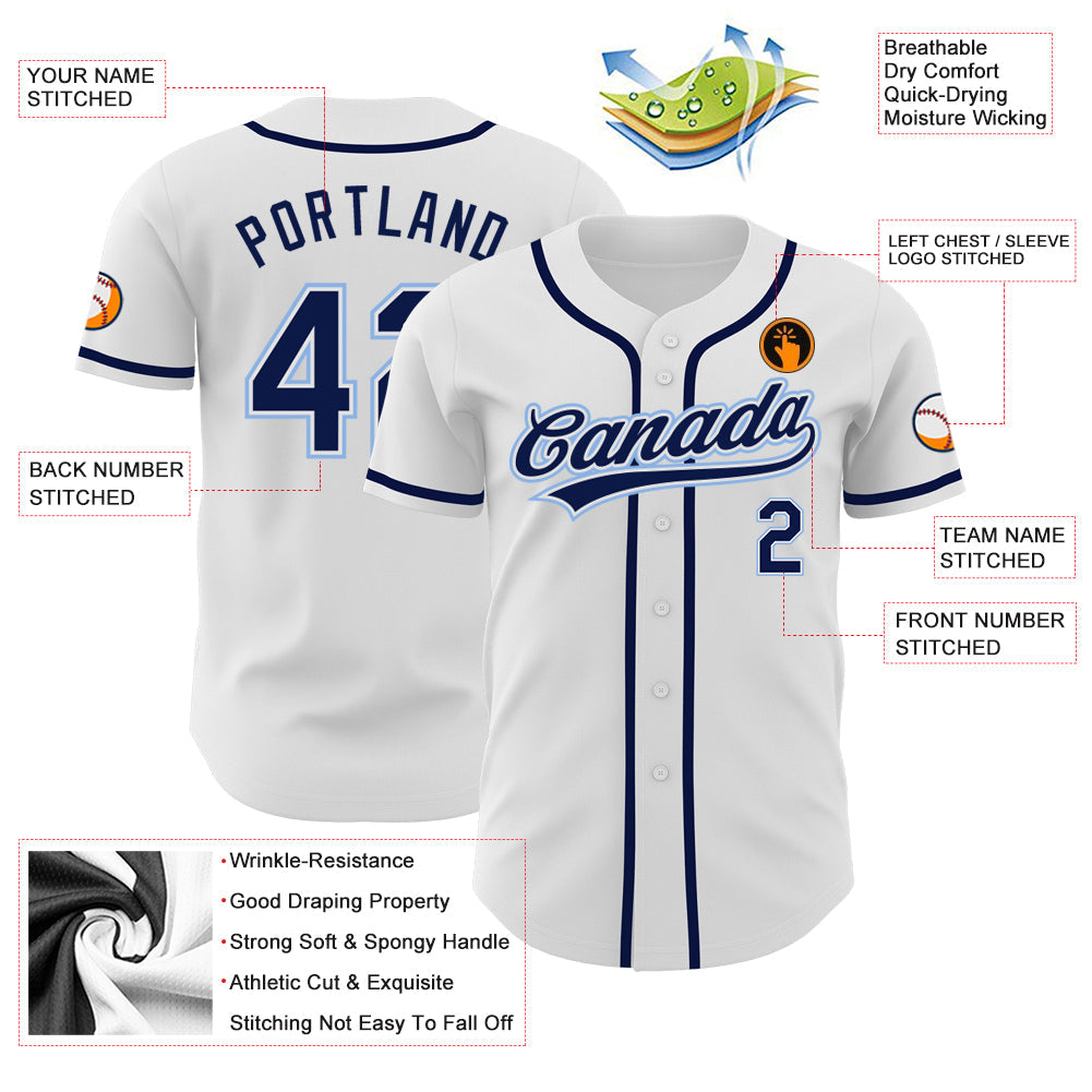 Custom White Navy-Light Blue Authentic Baseball Jersey - Sky-Custom
