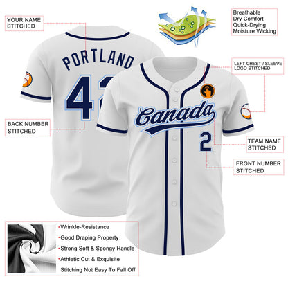 Custom White Navy-Light Blue Authentic Baseball Jersey - Sky-Custom