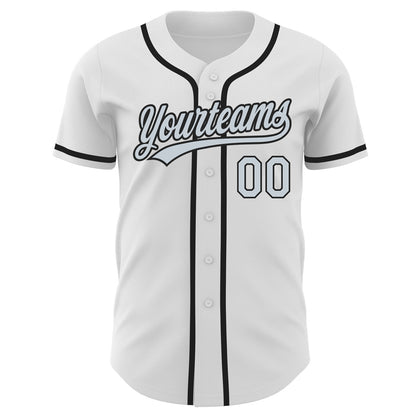 Custom White Silver-Black Authentic Baseball Jersey - Sky-Custom