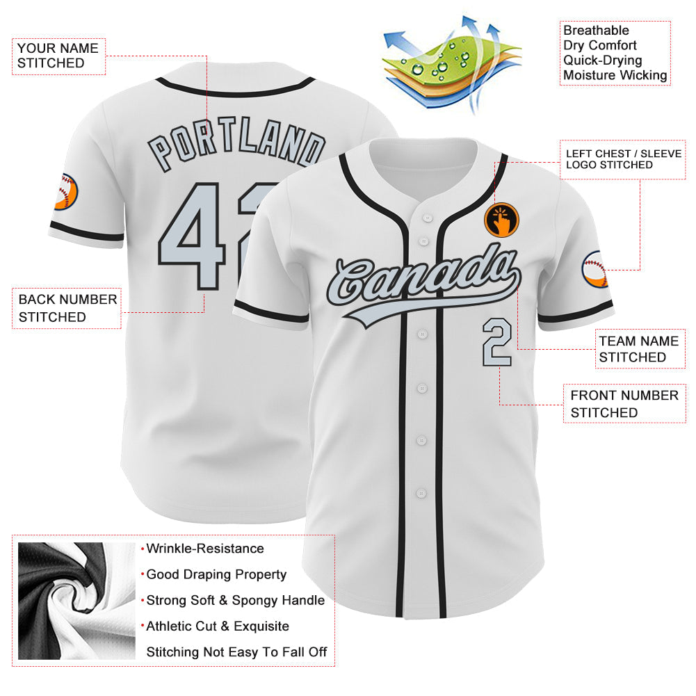 Custom White Silver-Black Authentic Baseball Jersey - Sky-Custom