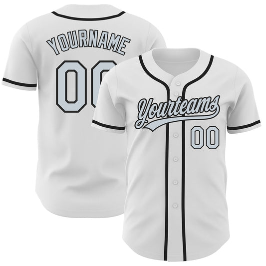 Custom White Silver-Black Authentic Baseball Jersey - Sky-Custom