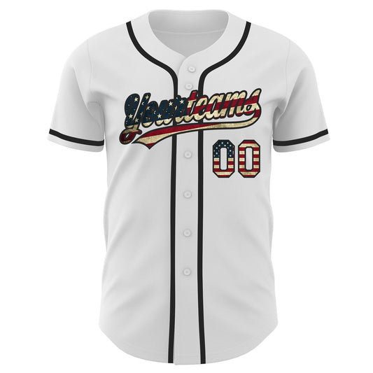 Custom White Vintage USA Flag-Black Authentic Baseball Jersey - Sky-Custom