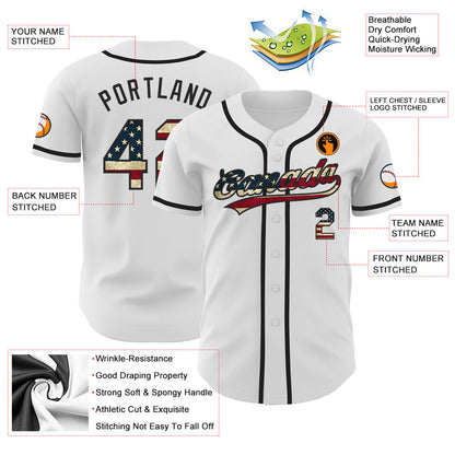 Custom White Vintage USA Flag-Black Authentic Baseball Jersey - Sky-Custom