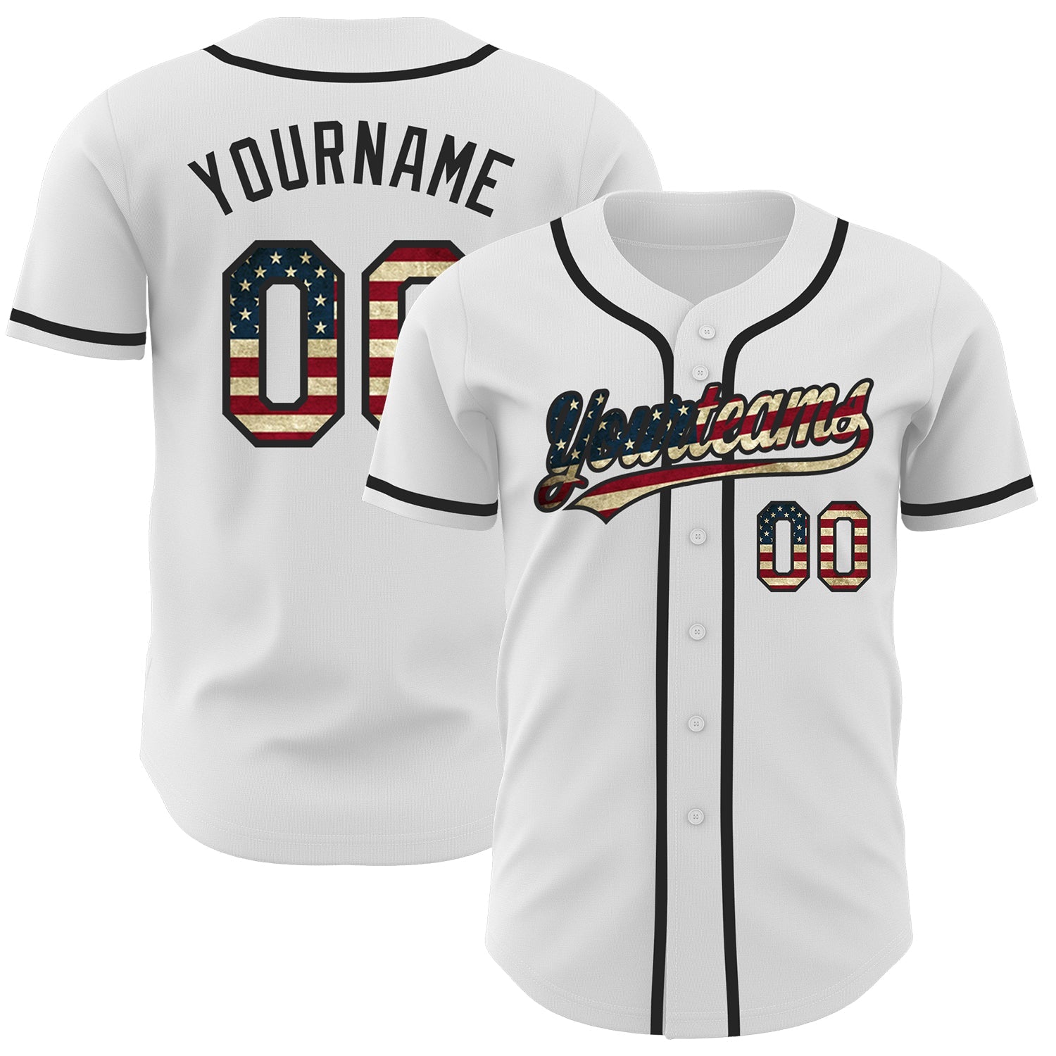 Custom White Vintage USA Flag-Black Authentic Baseball Jersey - Sky-Custom
