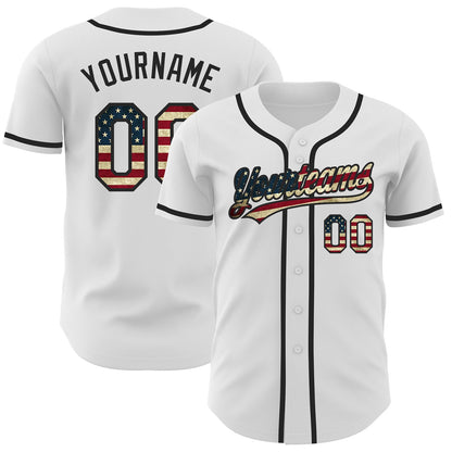 Custom White Vintage USA Flag-Black Authentic Baseball Jersey - Sky-Custom
