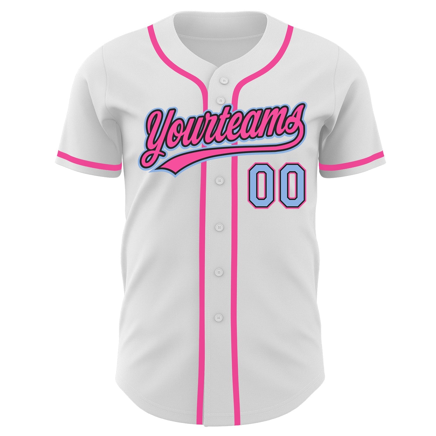 Custom White Light Blue Black-Pink Authentic Baseball Jersey - Sky-Custom