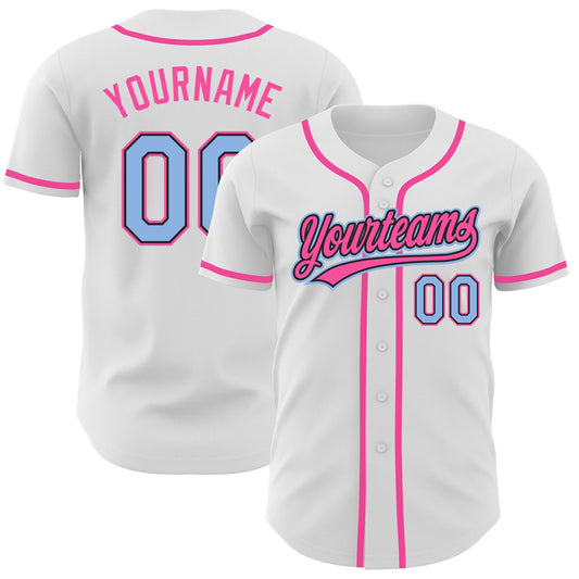 Custom White Light Blue Black-Pink Authentic Baseball Jersey - Sky-Custom