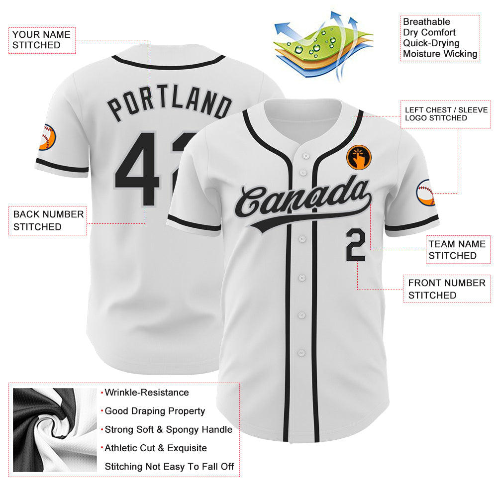 Custom White Black-Gray Authentic Baseball Jersey - Sky-Custom