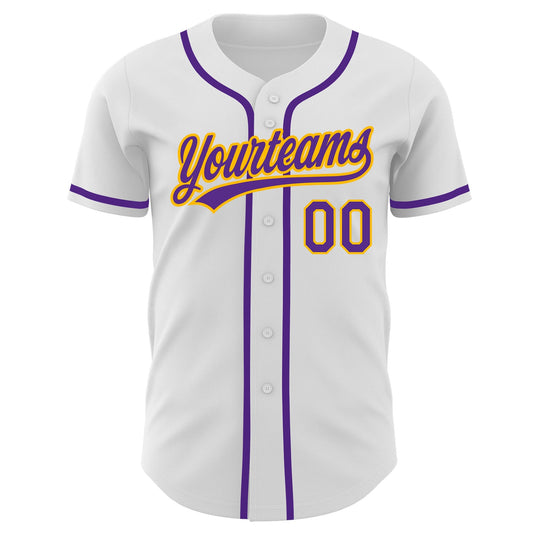 Custom White Purple-Gold Authentic Baseball Jersey - Sky-Custom