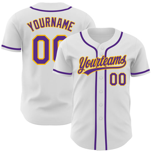 Custom White Purple-Gold Authentic Baseball Jersey - Sky-Custom