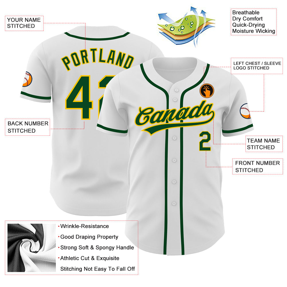 Custom White Green-Gold Authentic Baseball Jersey - Sky-Custom