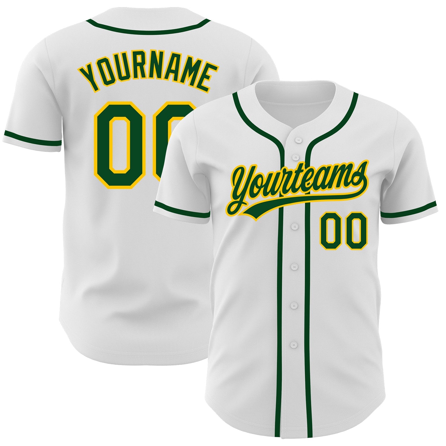 Custom White Green-Gold Authentic Baseball Jersey - Sky-Custom