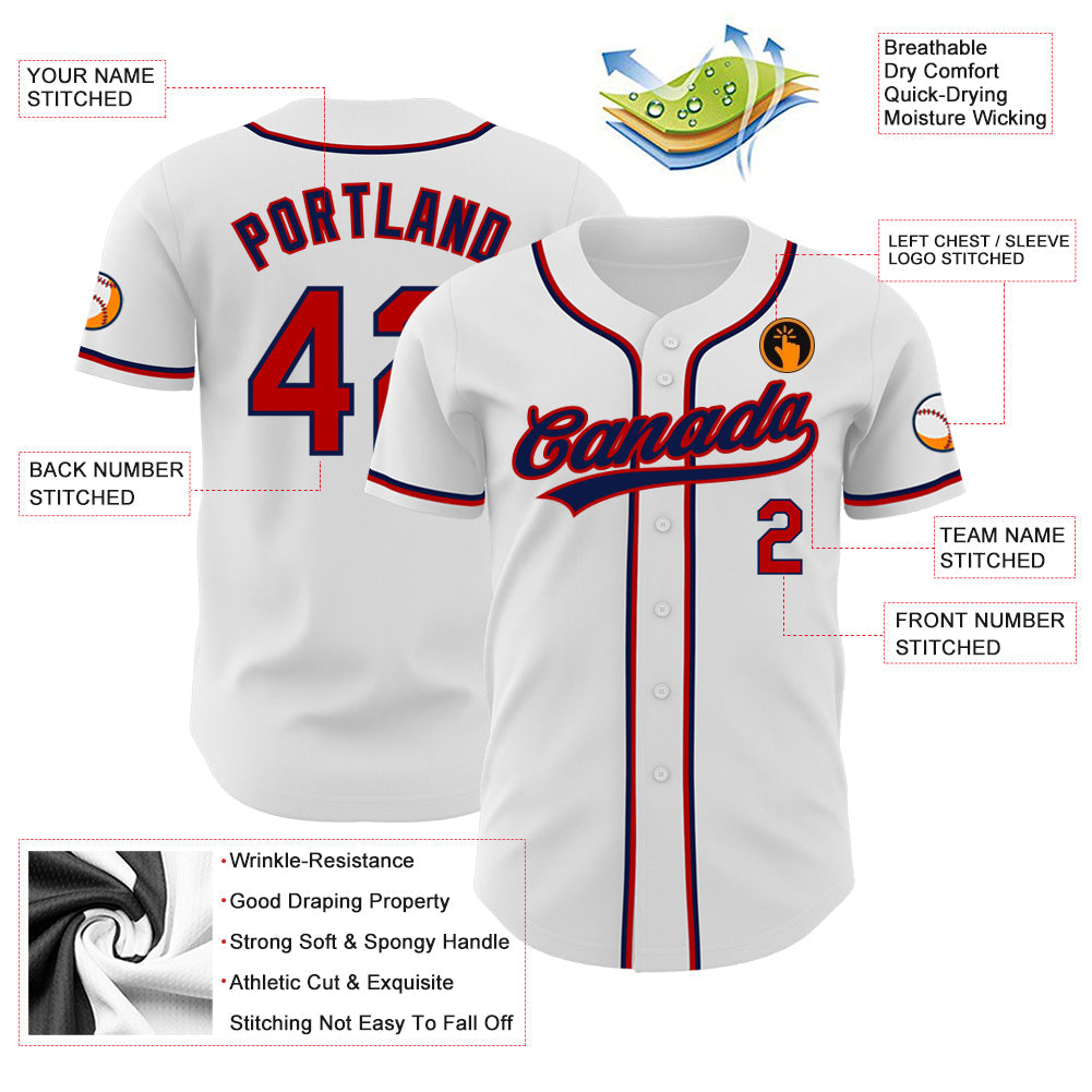 Custom White Red-Navy Authentic Baseball Jersey - Sky-Custom