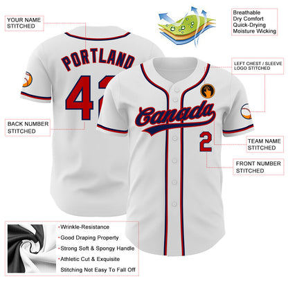 Custom White Red-Navy Authentic Baseball Jersey - Sky-Custom
