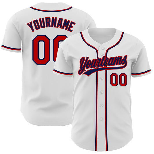 Custom White Red-Navy Authentic Baseball Jersey - Sky-Custom