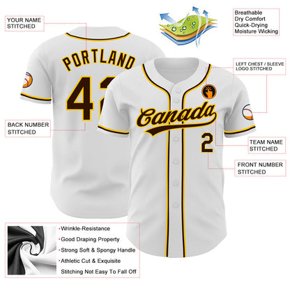Custom White Brown-Gold Authentic Baseball Jersey - Sky-Custom