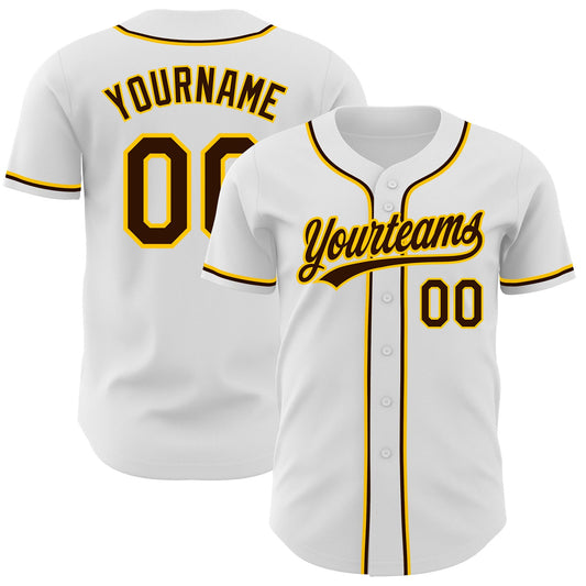 Custom White Brown-Gold Authentic Baseball Jersey - Sky-Custom