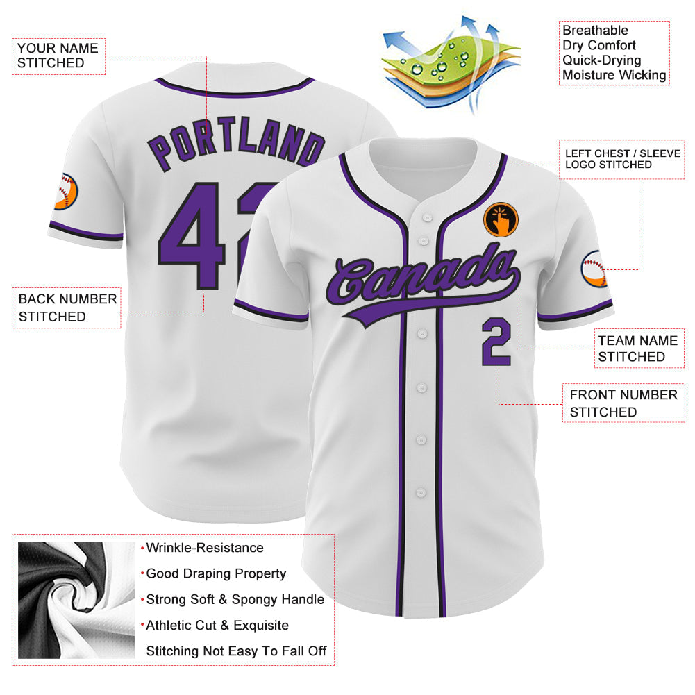 Custom White Purple-Black Authentic Baseball Jersey - Sky-Custom