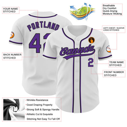 Custom White Purple-Black Authentic Baseball Jersey - Sky-Custom
