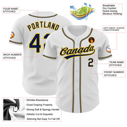 Custom White Navy-Gold Authentic Baseball Jersey - Sky-Custom