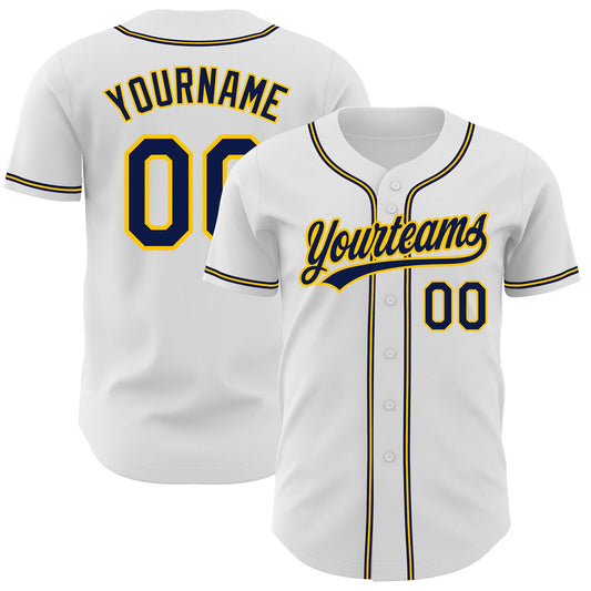 Custom White Navy-Gold Authentic Baseball Jersey - Sky-Custom