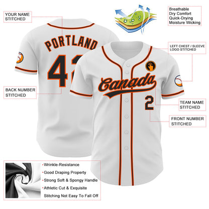Custom White Black-Orange Authentic Baseball Jersey - Sky-Custom