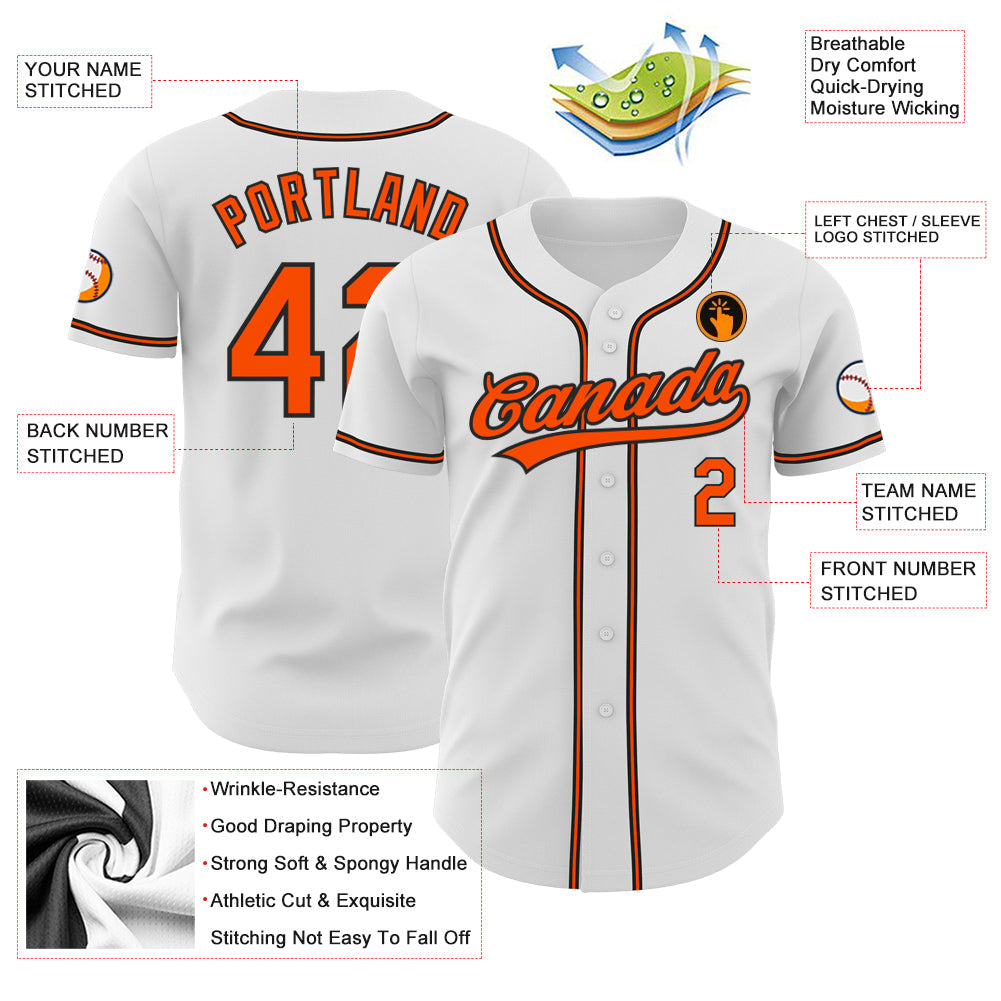 Custom White Orange-Black Authentic Baseball Jersey - Sky-Custom