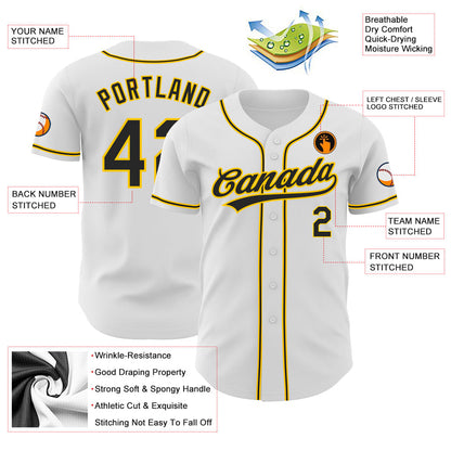 Custom White Black-Gold Authentic Baseball Jersey - Sky-Custom