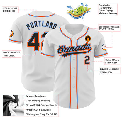 Custom White Black Powder Blue-Orange Authentic Baseball Jersey - Sky-Custom
