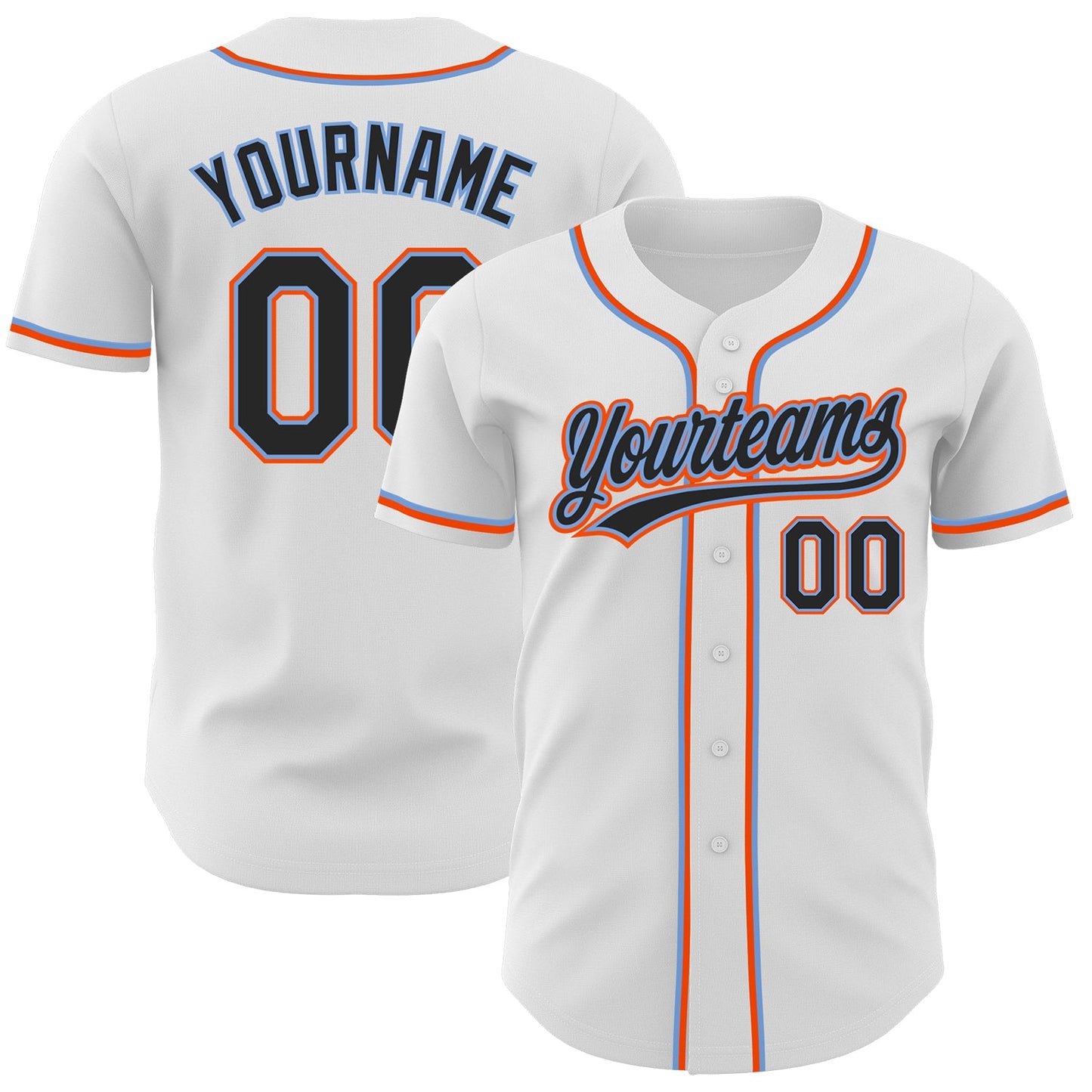 Custom White Black Powder Blue-Orange Authentic Baseball Jersey - Sky-Custom