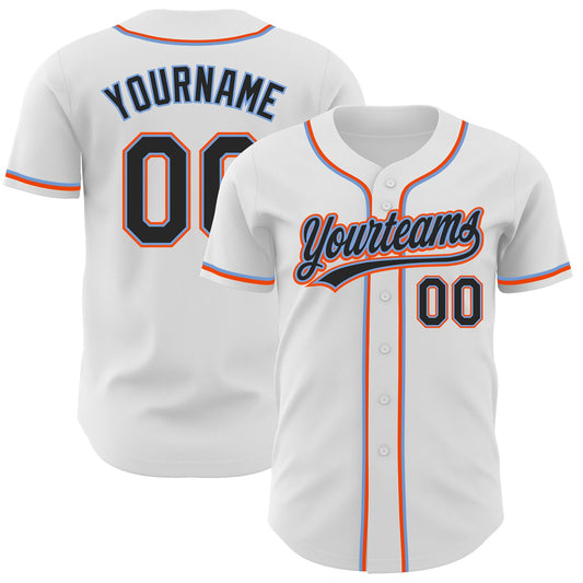 Custom White Black Powder Blue-Orange Authentic Baseball Jersey - Sky-Custom