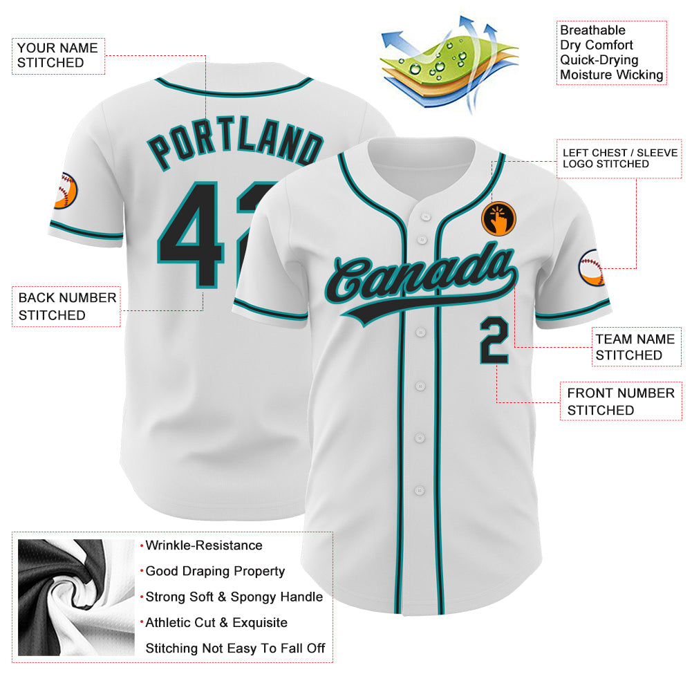 Custom White Black-Teal Authentic Baseball Jersey - Sky-Custom