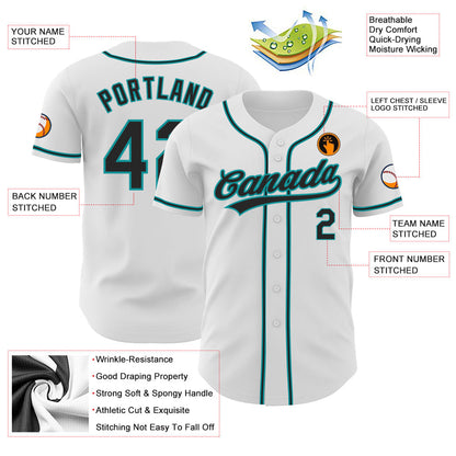 Custom White Black-Teal Authentic Baseball Jersey - Sky-Custom