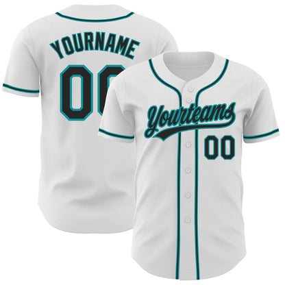 Custom White Black-Teal Authentic Baseball Jersey - Sky-Custom