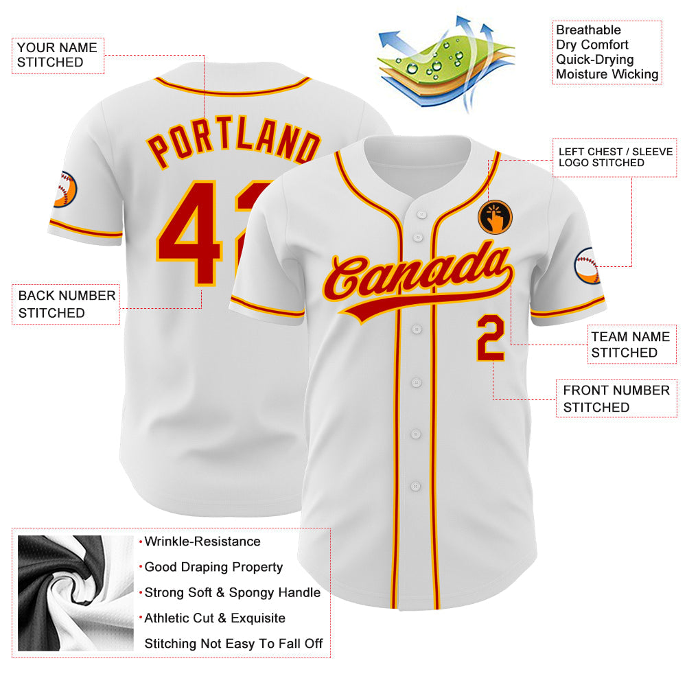 Custom White Red-Gold Authentic Baseball Jersey - Sky-Custom