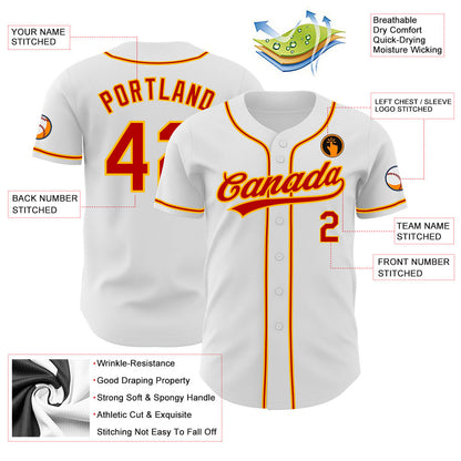 Custom White Red-Gold Authentic Baseball Jersey - Sky-Custom