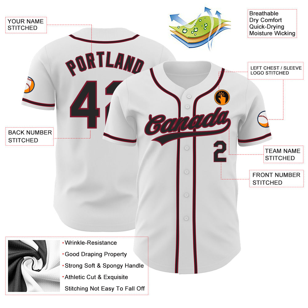 Custom White Black-Crimson Authentic Baseball Jersey - Sky-Custom
