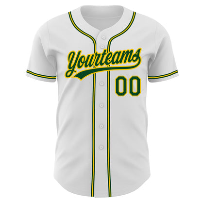 Custom White Green-Gold Authentic Baseball Jersey - Sky-Custom