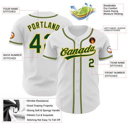 Custom White Green-Gold Authentic Baseball Jersey - Sky-Custom