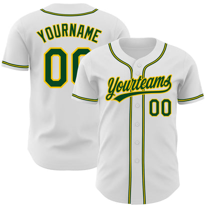 Custom White Green-Gold Authentic Baseball Jersey - Sky-Custom