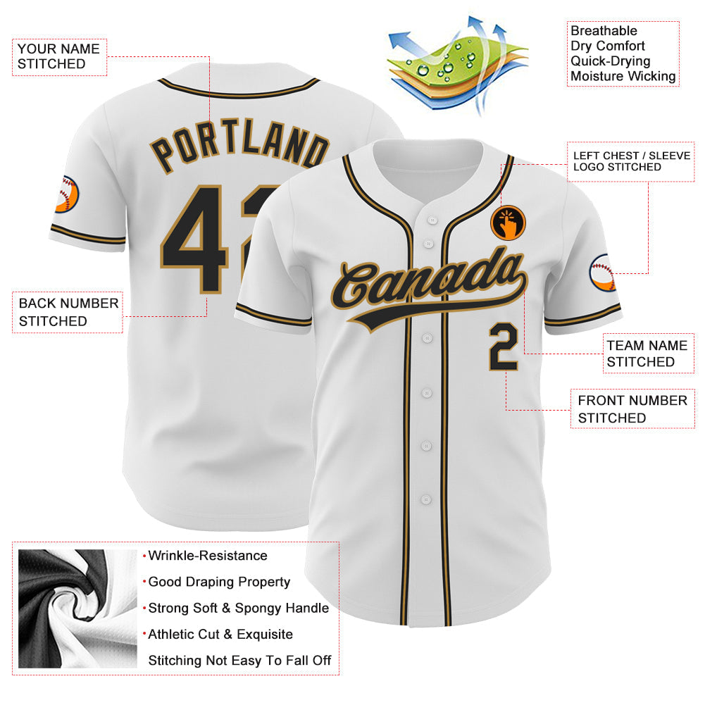 Custom White Black-Old Gold Authentic Baseball Jersey - Sky-Custom