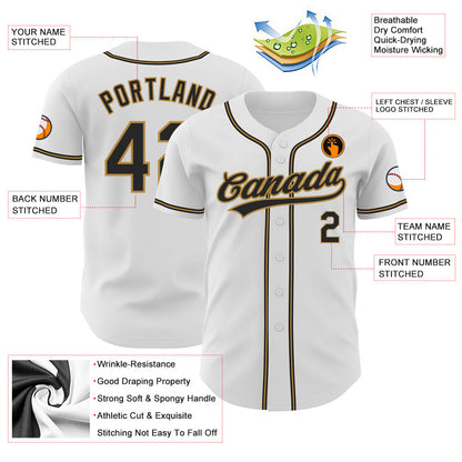 Custom White Black-Old Gold Authentic Baseball Jersey - Sky-Custom